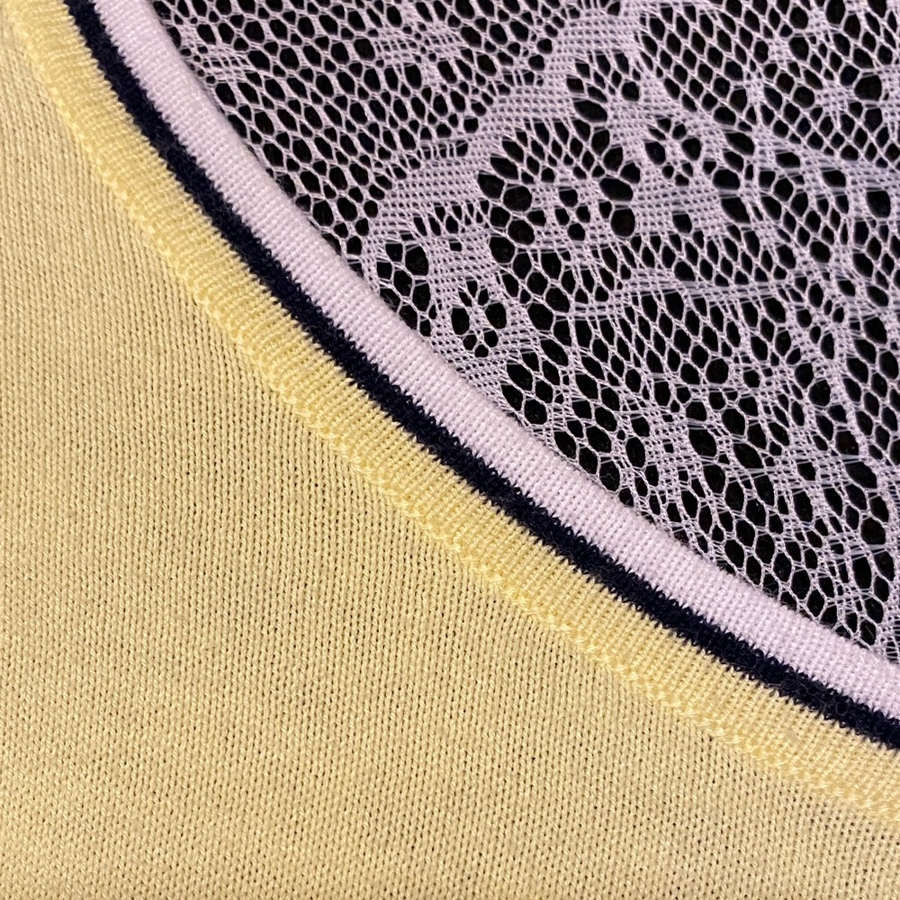 Talbots Yellow Cardigan with White/Deep Navy  Trim - Picture 4 of 5